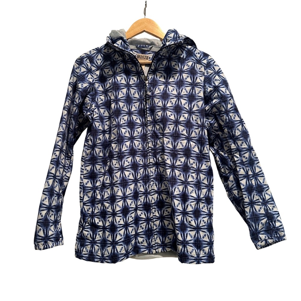 Duluth Trading Co Women's Blue Geometric Hooded Grabreaker Rain Jacket Size XS